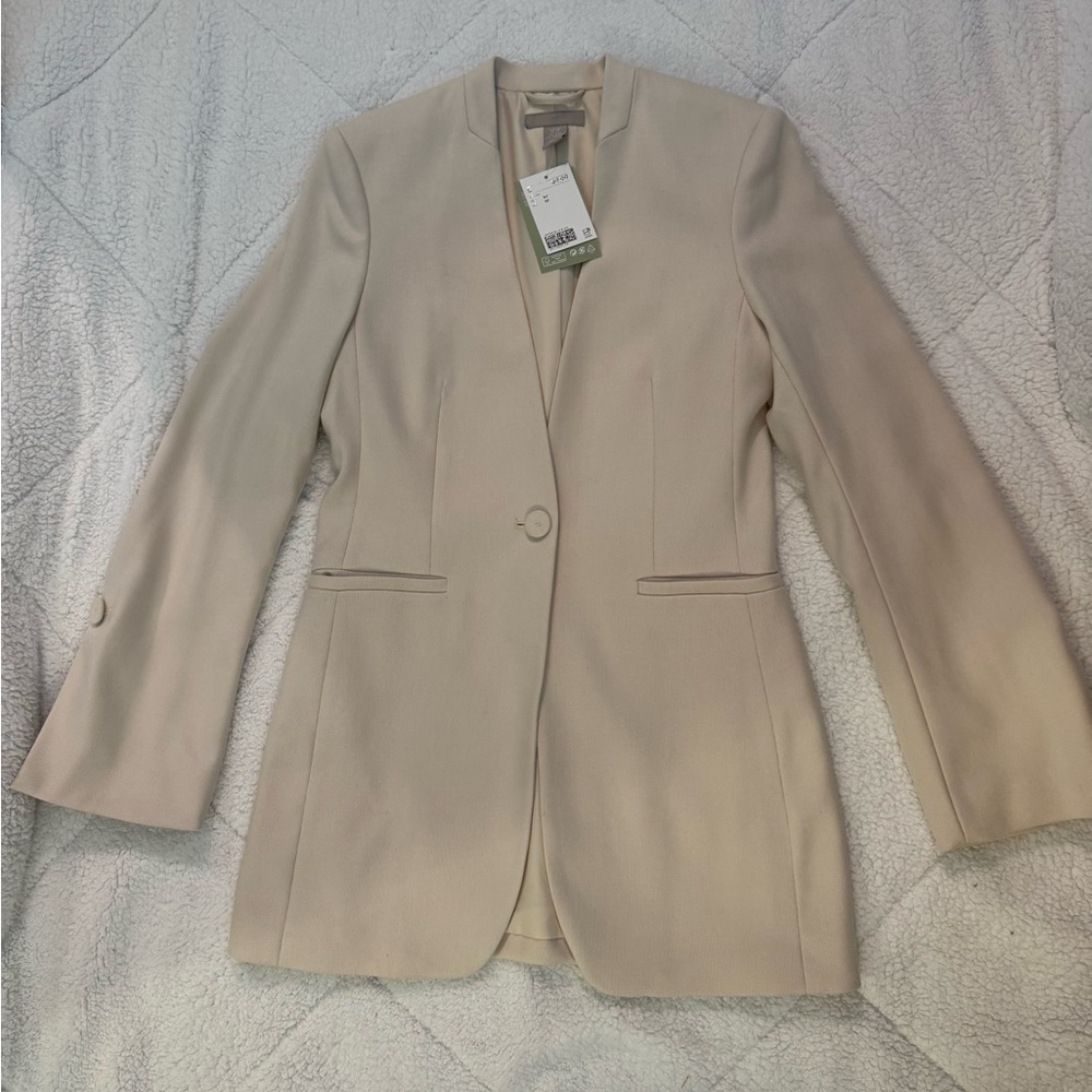 Cream Colored Thigh length Dressy Suit Jacket